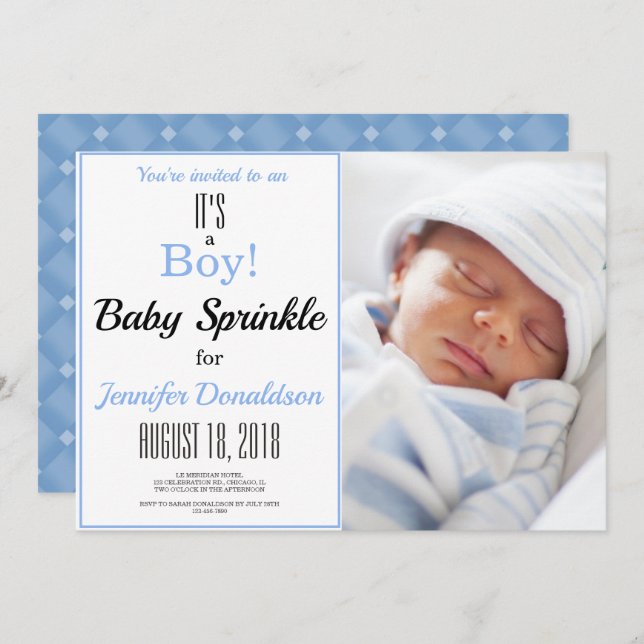 It's a Boy! Blue Baby Sprinkle Photo Invitation (Front/Back)