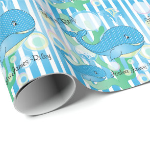 It's a Boy Blue Baby Whales Wrapping Paper