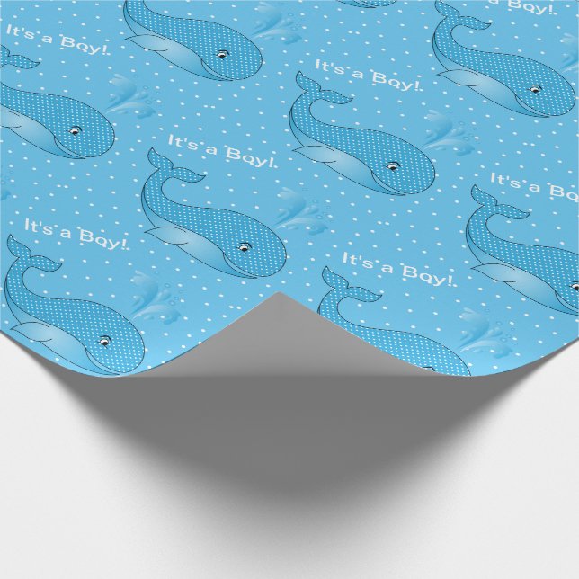 It's a Boy Blue Baby Whales Wrapping Paper (Corner)