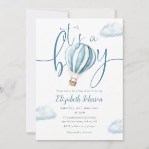 Its A Boy Blue Balloon QR Code Photo Baby Shower Invitation