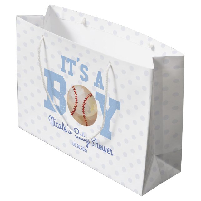 It's A Boy! Blue Baseball Baby Shower Large Gift Bag (Back Angled)
