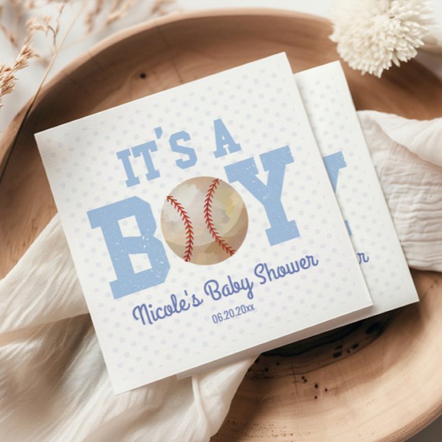 It's A Boy! Blue Baseball Baby Shower Napkin (Creator Uploaded)