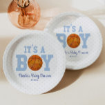 It's A Boy! Blue Basketball Baby Shower Paper Plate<br><div class="desc">These are basketball themed paper plates with a blue polka dot design. It's a boy! The design is simple and minimal.</div>