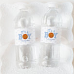 It's A Boy! Blue Basketball Baby Shower Water Bottle Label<br><div class="desc">These are Basketball themed water bottle labels with a blue polka dot design. It's a boy! The design is simple and minimal.</div>