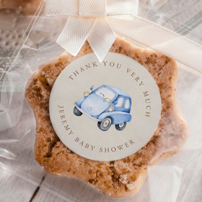  It's A Boy Blue Boho Retro Car Thank You Classic Round Sticker (Creator Uploaded)