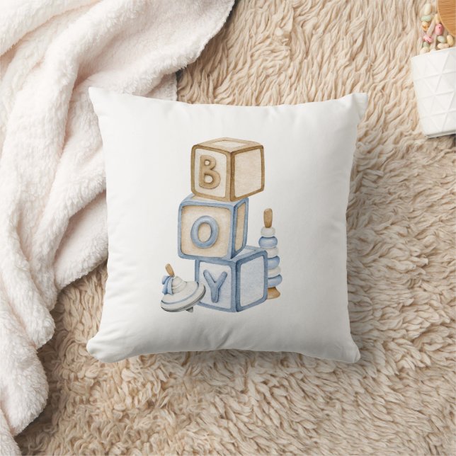  It's A Boy Blue Boho Wooden Blocks And Toys Throw Pillow (Blanket)