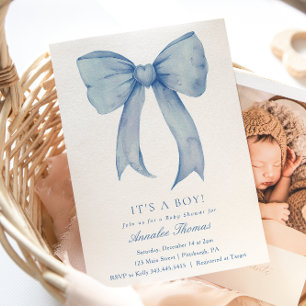 It's a Boy Blue Bow Baby Shower Invitation