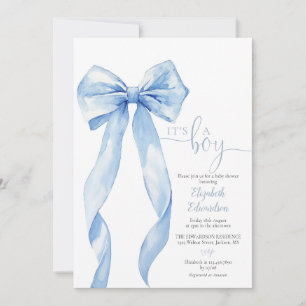 Its A Boy Blue Bow Baby Shower Photo QR Code Invitation
