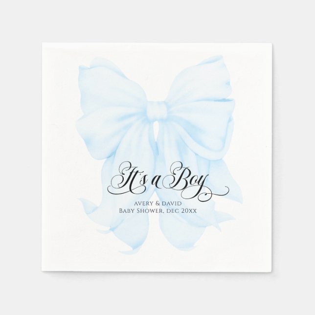 Its a Boy Blue Bow Modern Elegant Baby Shower Napkin (Front)
