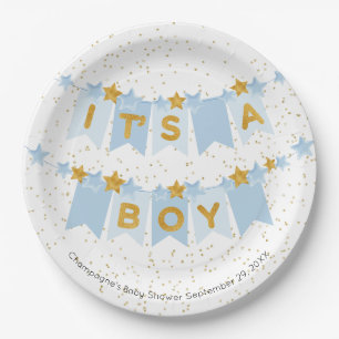It's A Boy Blue Bunting Flags Baby Shower Paper Plate