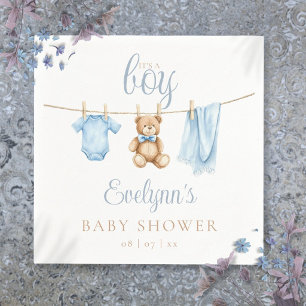 Its A Boy Blue Clothesline Baby Shower Napkin