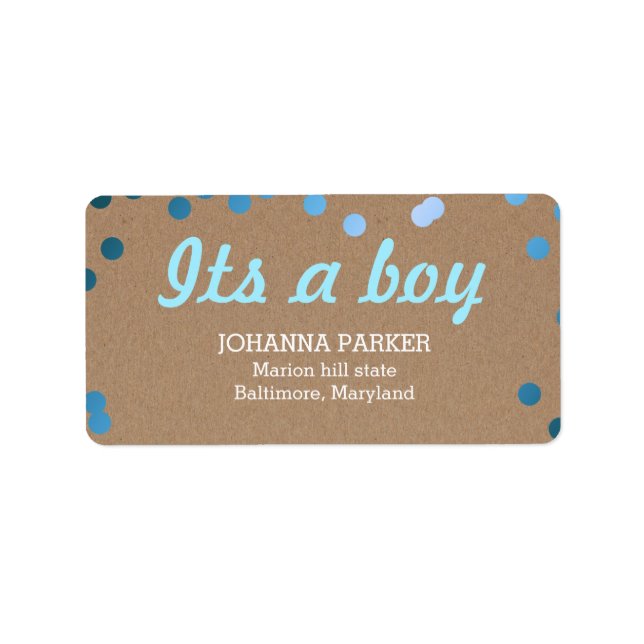 Its A Boy Blue Confetti Rustic Kraft Paper Label (Front)