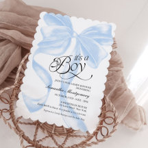 Its a Boy Blue Coquette Bow Baby Invitation