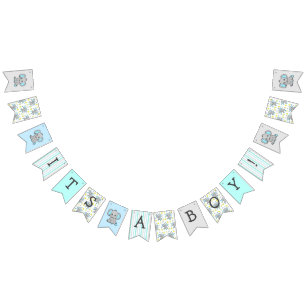 It's a Boy, Blue Elephant Themed  Baby Shower Bunting Flags