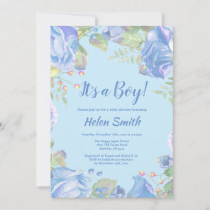 It's A Boy Blue Floral Baby Shower Invitation