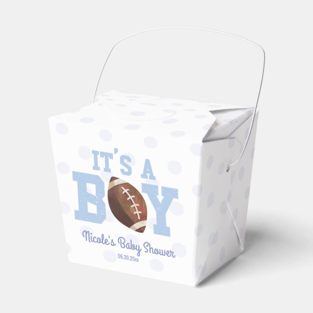 It's A Boy! Blue Football Baby Shower Favor Box (Front Side)
