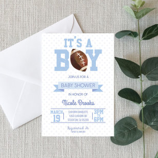 It's A Boy! Blue Football Baby Shower Invitation