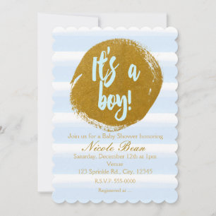 IT'S A BOY Blue Gold Foil Watercolor Invitation