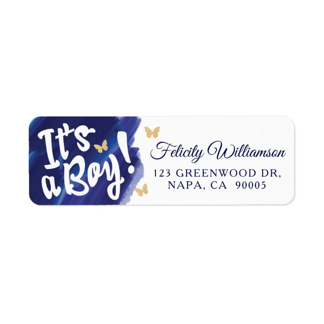 It's a Boy Blue & Gold Watercolour Baby Shower (Front)