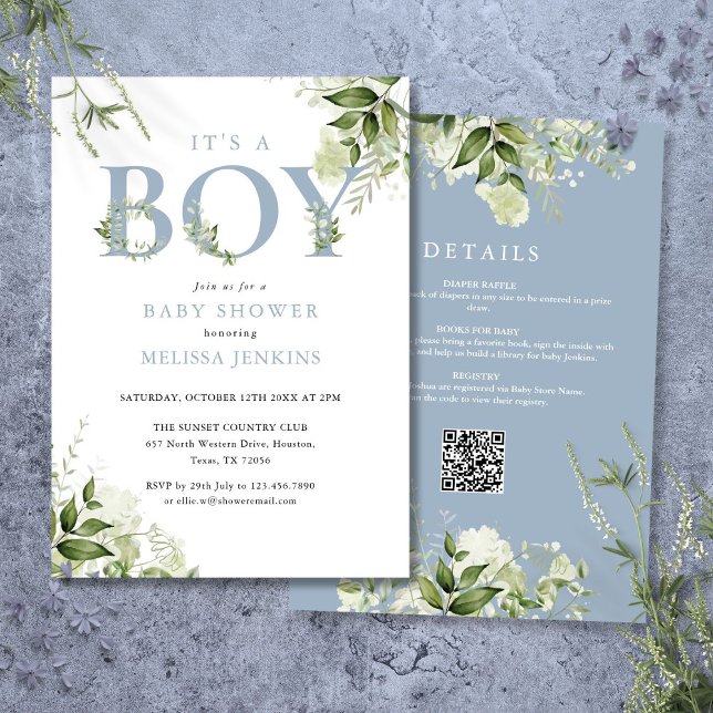 Its A Boy Blue Greenery All In One Baby Shower Invitation (Its A Boy Blue Greenery All In One Baby Shower Invitation)