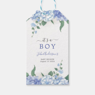  It's A Boy Blue Hydrangea Botanical Baby Shower Gift Tags
