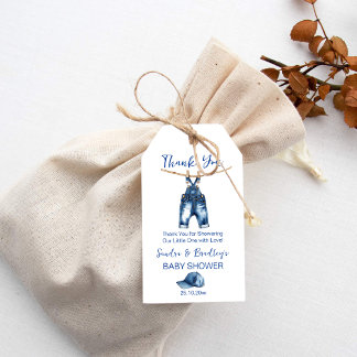 It's a boy blue jeans baby shower favour gift tags