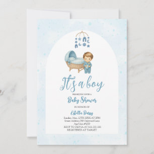 It's a Boy Blue Mobile Crib Baby Cot Baby Shower Invitation