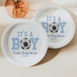 It's A Boy! Blue Soccer Baby Shower Paper Plate<br><div class="desc">These are soccer themed paper plates with a blue polka dot design. It's a boy! The design is simple and minimal.</div>
