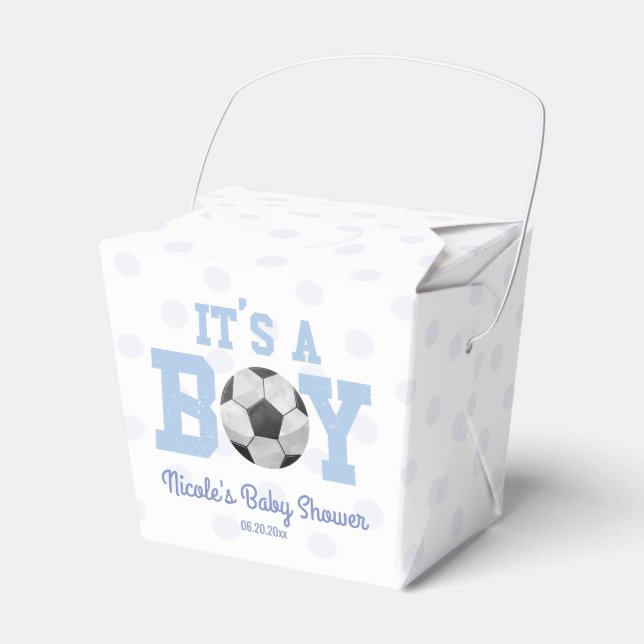 It's A Boy! Blue Soccer Ball Baby Shower Favor Box (Front Side)