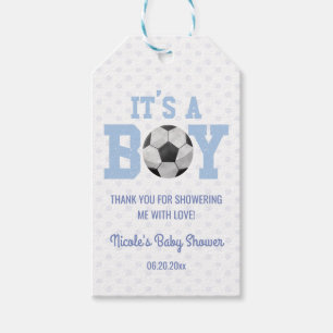 It's A Boy! Blue Soccer Ball Baby Shower Gift Tags