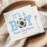 It's A Boy! Blue Soccer Ball Baby Shower Napkin<br><div class="desc">These are soccer ball themed paper napkins with a blue polka dot design. It's a boy! The design is simple and minimal.</div>