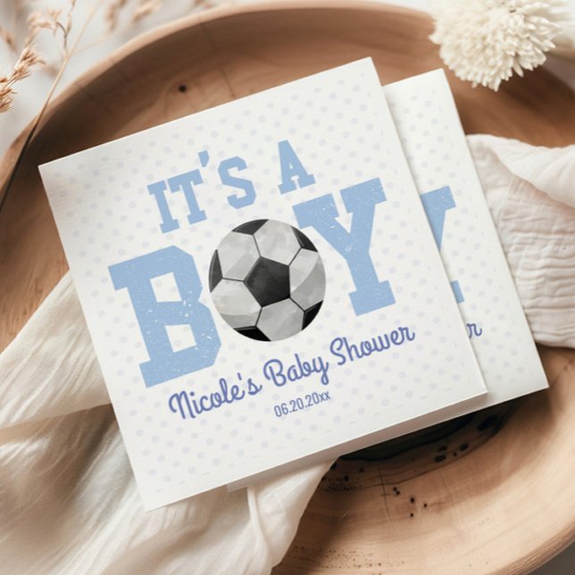 It's A Boy! Blue Soccer Ball Baby Shower Napkin (Creator Uploaded)