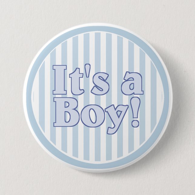 It's a Boy Blue Stripe Announcement 3 Inch Round Button (Front)