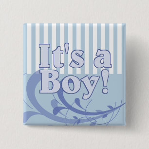 It's a Boy Blue Striped Birth Announcement 2 Inch Square Button