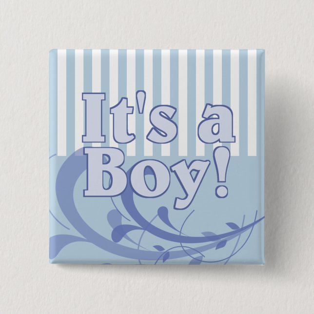 It's a Boy Blue Striped Birth Announcement 2 Inch Square Button (Front)