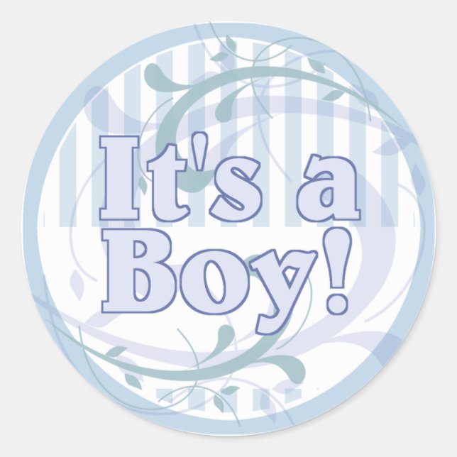 It's a Boy Blue Striped Birth Announcement Classic Round Sticker (Front)