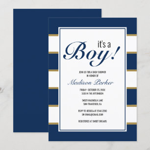 It's A Boy Blue Stripes Invitation