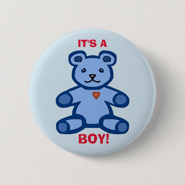 "It's a boy" blue teddy bear 2 Inch Round Button (Front)
