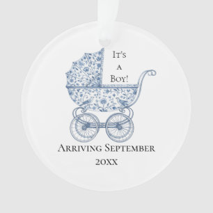 It's A Boy! Blue Toile Pregnancy Announcement Ornament