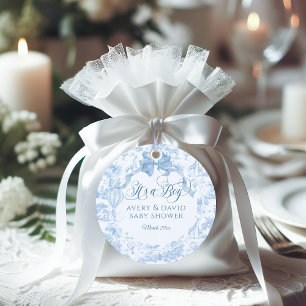 Its a Boy Blue Toile Safari Animal Baby Shower Favour Tags