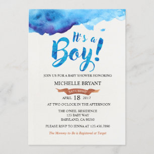 It's A Boy Blue Watercolor Baby Shower invitation