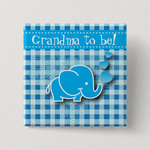 It's A Boy, Blue & White Plaid with Baby Elephant 2 Inch Square Button