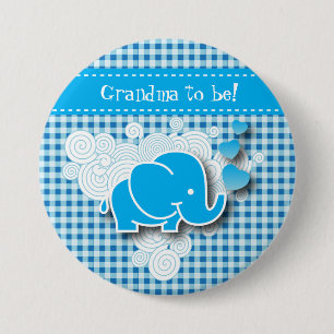 It's A Boy, Blue & White Plaid with Baby Elephant 3 Inch Round Button