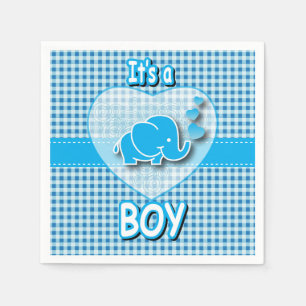 It's A Boy, Blue & White Plaid with Baby Elephant Napkin