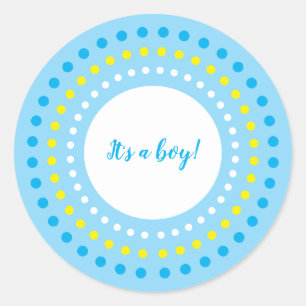 "It's a Boy!" Blue & Yellow Polka Dots Classic Round Sticker