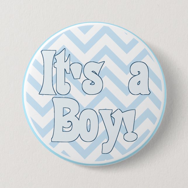 It's a Boy Blue Zigzag Announcement 3 Inch Round Button (Front)