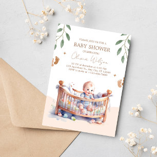 It's a Boy Boho Bassinet  baby shower Invitation