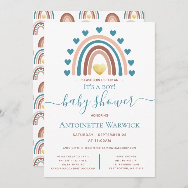 It's a Boy Boho Rainbow Baby Shower Invitation (Front/Back)