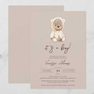 It's a boy boho teddy bear baby shower invitation