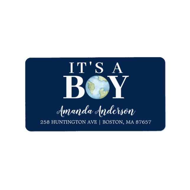 It's A Boy!  Boys Baby Shower Address  Label (Front)